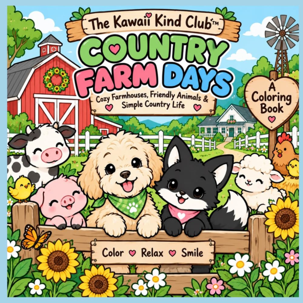 The Kawaii Kind Club™: Country Farm Adventures: Cute Farm Animals, Barnyard Friends & Country Scenes to Color for Kids baixar livro de graça