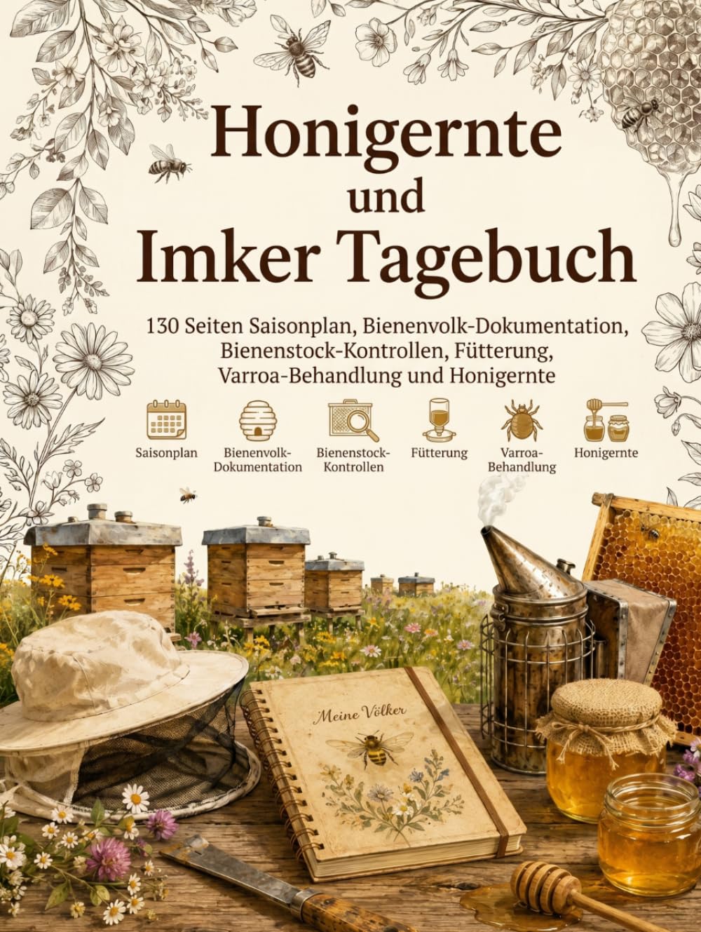 capítulo por capítulo baixar Honigernte und Imker Tagebuch: Stockkartenbuch mit 130 Seiten für Bienenvölker, Bienenstock-Kontrollen, Fütterung, Varroa-Behandlung und Ernte-Notizen (German Edition)