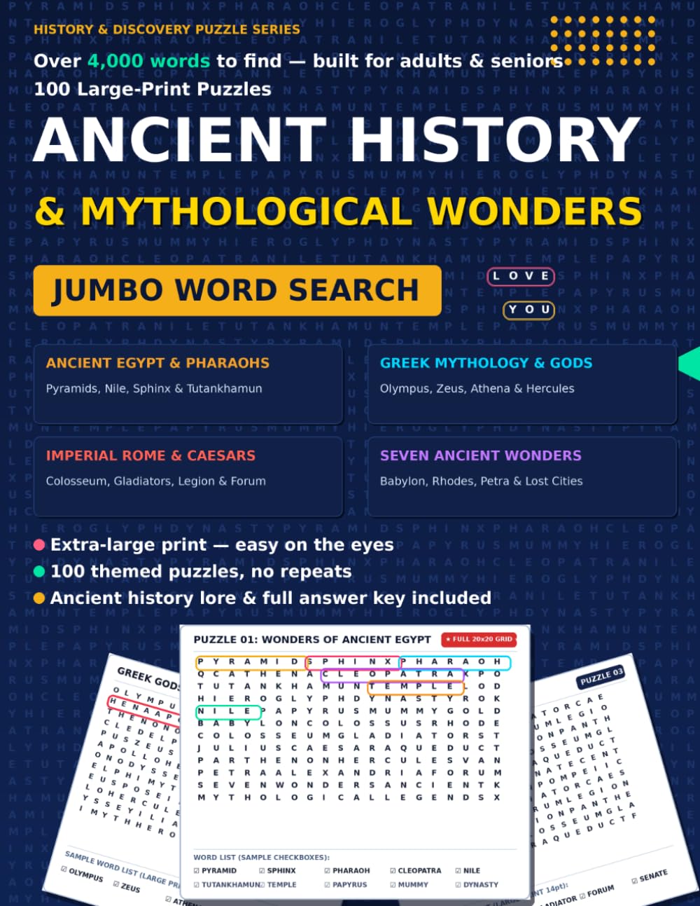 4000 Ancient History & Mythological Wonders Word Search for Adults & Seniors: 100 Large Print Puzzles: Over 4,000 Words Celebrating Ancient Egypt,... Large Print Word Search Collection) baixar o livro de graça