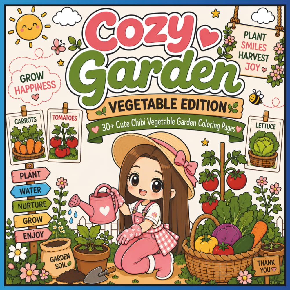capítulo por capítulo baixar Cozy Garden: Vegetable Edition: 30+ Cute Chibi Vegetable Garden Coloring Pages