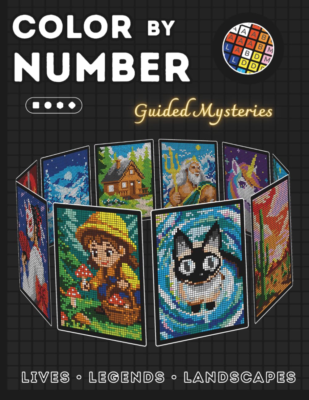 ler totalmente Color by Number Guided Mysteries 3: 50 Mosaic Pixel Coloring Book for Adults | Lives, Legends, Landscapes & More | A Guided Coloring Experience for Relaxation and Wonder