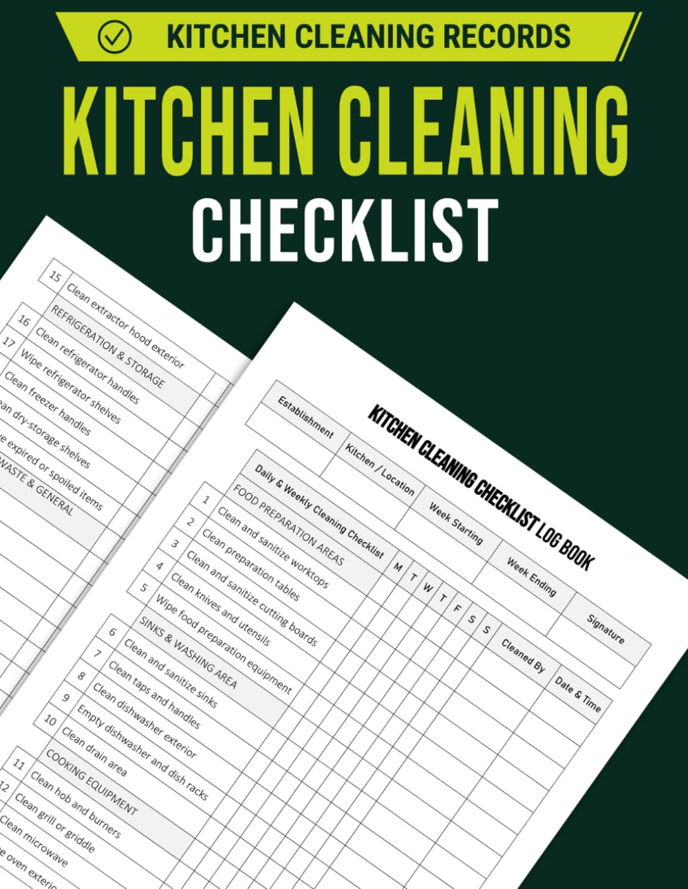 capítulo por capítulo baixar Kitchen Cleaning Checklist Log Book: Daily, Weekly & Monthly Cleaning Schedule with Corrective Action Log & Staff Sign-Off for Restaurants, Cafes, Pubs, Takeaways & Commercial Kitchens (52 weeks)