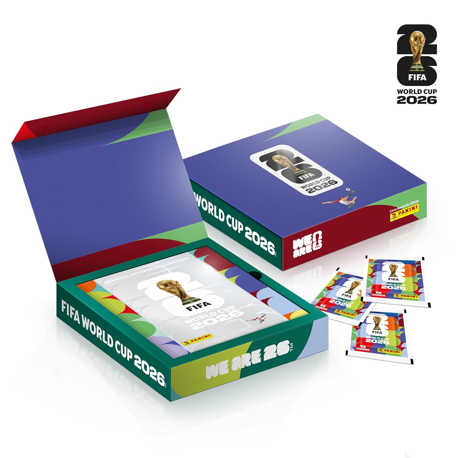 Copa do Mundo da FIFA 2026™ Box Premium Imã C/ 1 Álbum Capa Dura Prata + 40 Envelopes de Figurinhas FIFA WORLD CUP 2026™