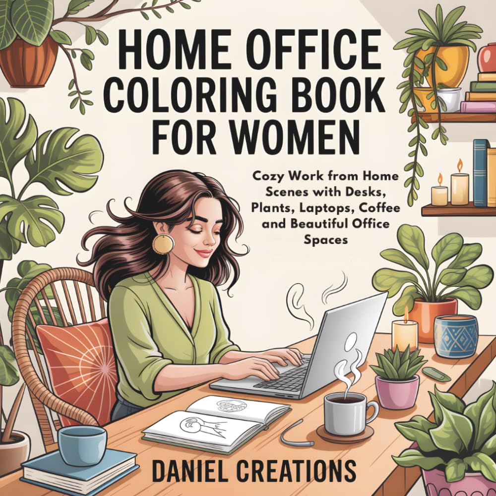 ler totalmente Home Office Coloring Book for Women: Cozy Work from Home Scenes with Desks, Plants, Laptops, Coffee and Beautiful Office Spaces