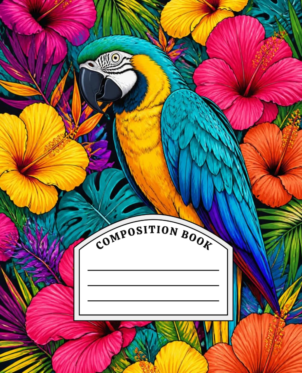 ler totalmente Composition Notebook College Ruled: Tropical Parrot Journal for School, College and Work: 110 Pages, 7.5 x 9.25 Inches, Colorful Macaw and Hibiscus Flowers Notebook for Bird Lovers