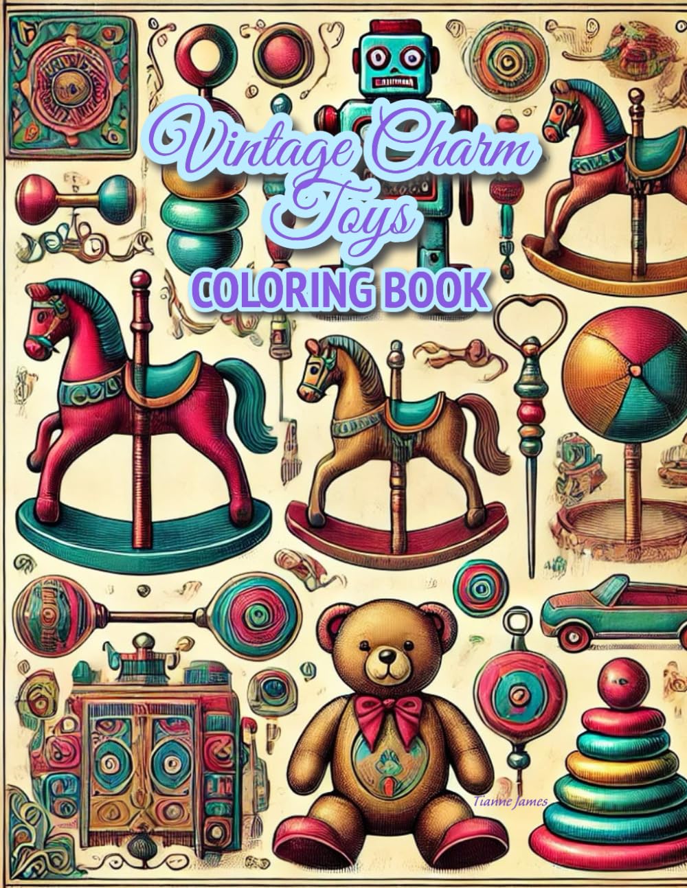 Vintage Charm Toys Coloring Book: Featuring Spinning Tops, Rocking Horses, Teddy Bears, Tin Robots, Wooden Blocks, Yo-Yos, Kaleidoscopes, and More Timeless Toys for Relaxation and Creativity baixar livro de graça