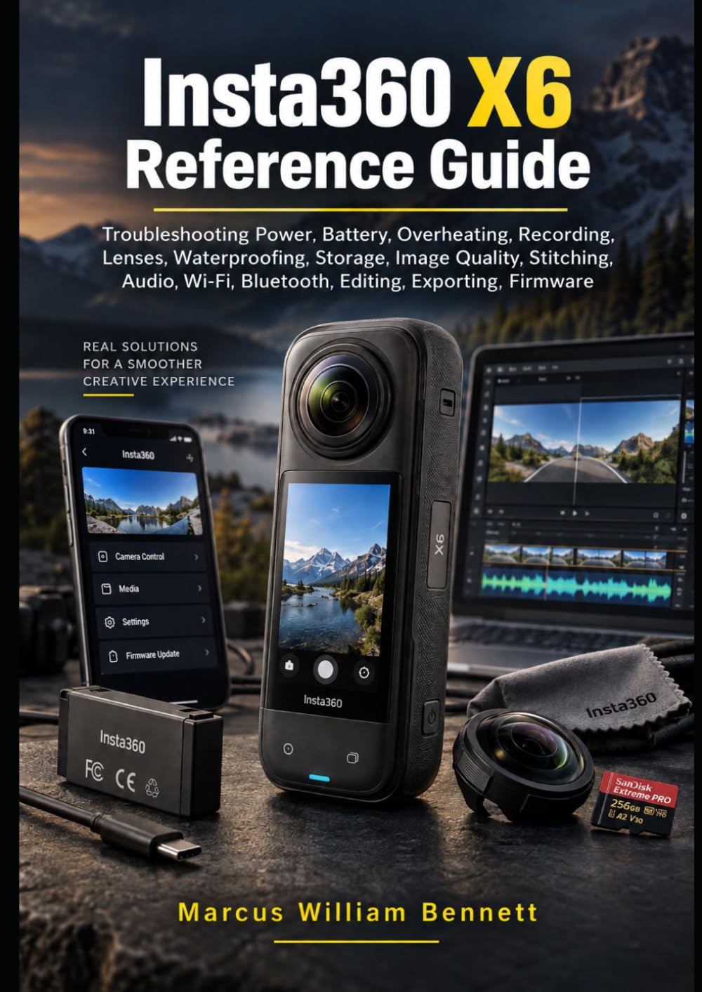 Insta360 X6 Reference Guide: Troubleshooting Power, Battery, Overheating, Recording, Lenses, Waterproofing, Storage, Image Quality, Stitching, Audio, Wi-Fi, Bluetooth, Editing, Exporting, Firmware baixar o livro de graça