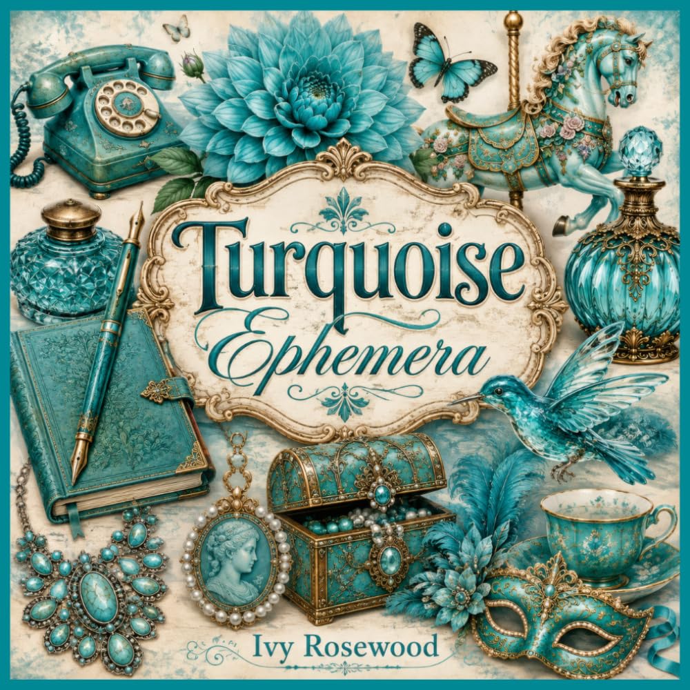 ler totalmente Turquoise Ephemera: 120 Beautiful Turquoise Ephemera Pieces for Junk Journals, Scrapbooking, Collage, Card Making and Paper Crafts