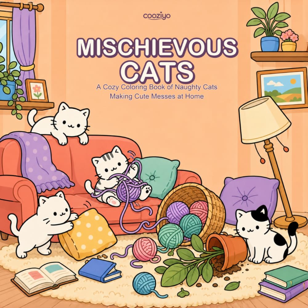 ler totalmente Mischievous Cats: Coloring Book for Adults and teens Featuring Funny Naughty Cats with Cattitude Making Cute Messes for Stress Relief & Relaxation (Cozy Coloring)