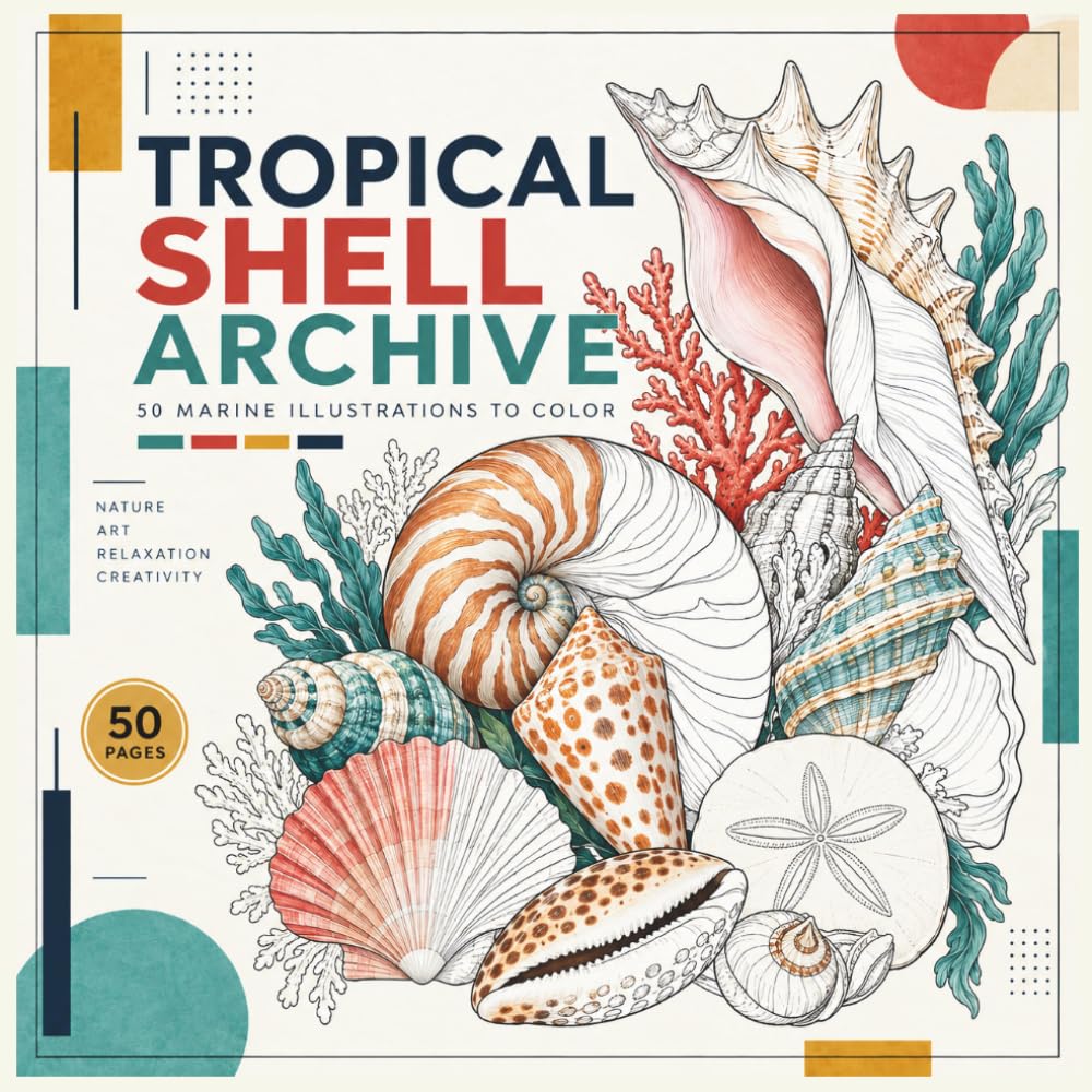 ler totalmente Tropical Shell Archive: 50 Seashell Illustrations to Color: A Natural-History Coloring Book of Conchs, Cowries, Murexes, Cones, Nautilus & Tropical Shells