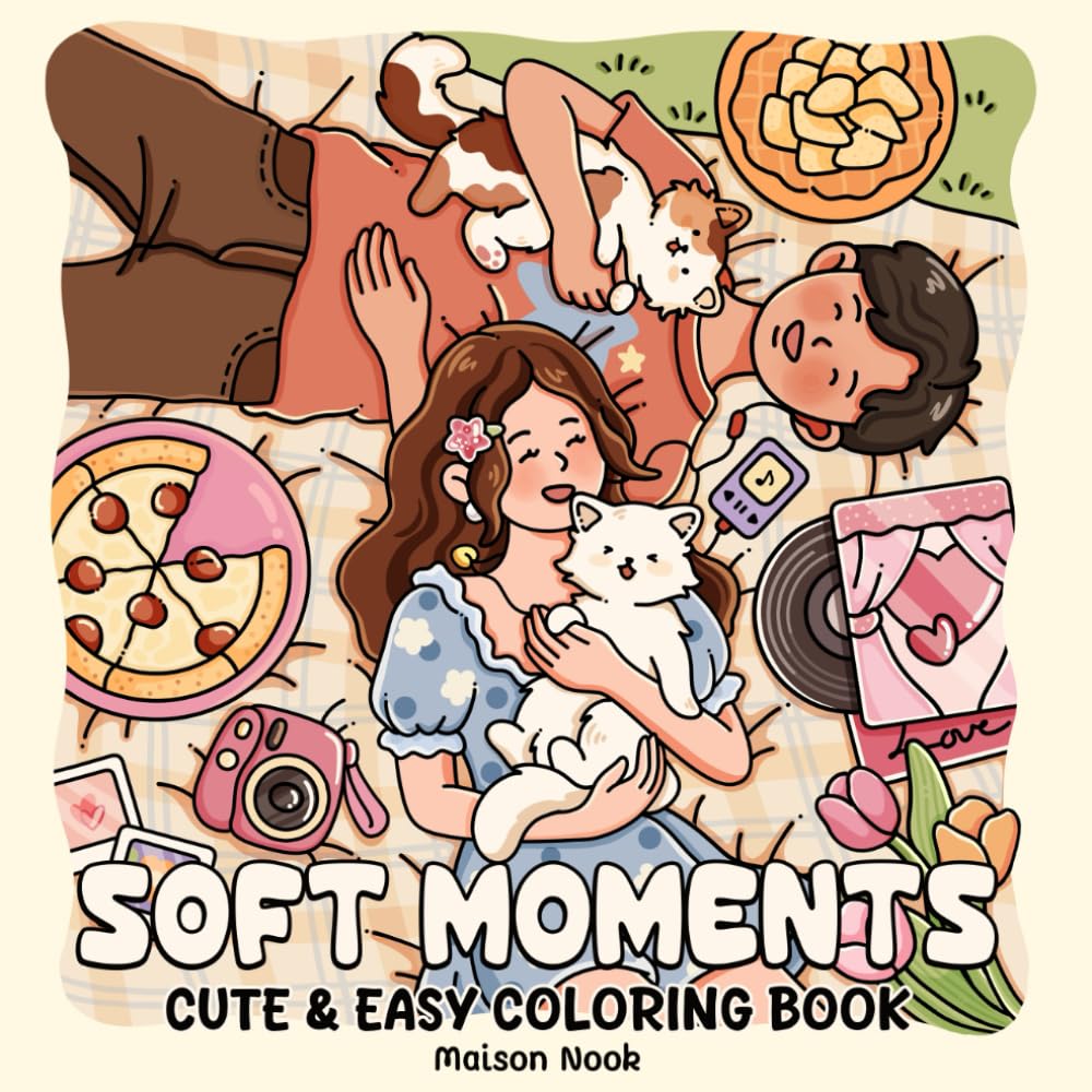 ler totalmente Soft Moments: A Cute & Easy Coloring Book for Adults and Teens with Girls and Boys Enjoying Peaceful Times and Cozy Days for Relaxation