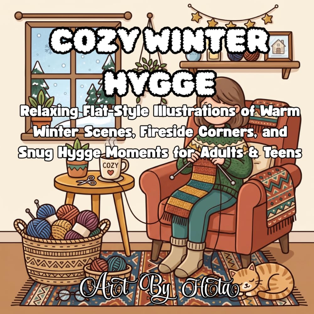 Cozy Winter Hygge: A Minimalist Coloring Book: Relaxing Flat-Style Illustrations of Warm Winter Scenes, Fireside Corners, and Snug Hygge Moments for Adults & Teens baixar livro de graça