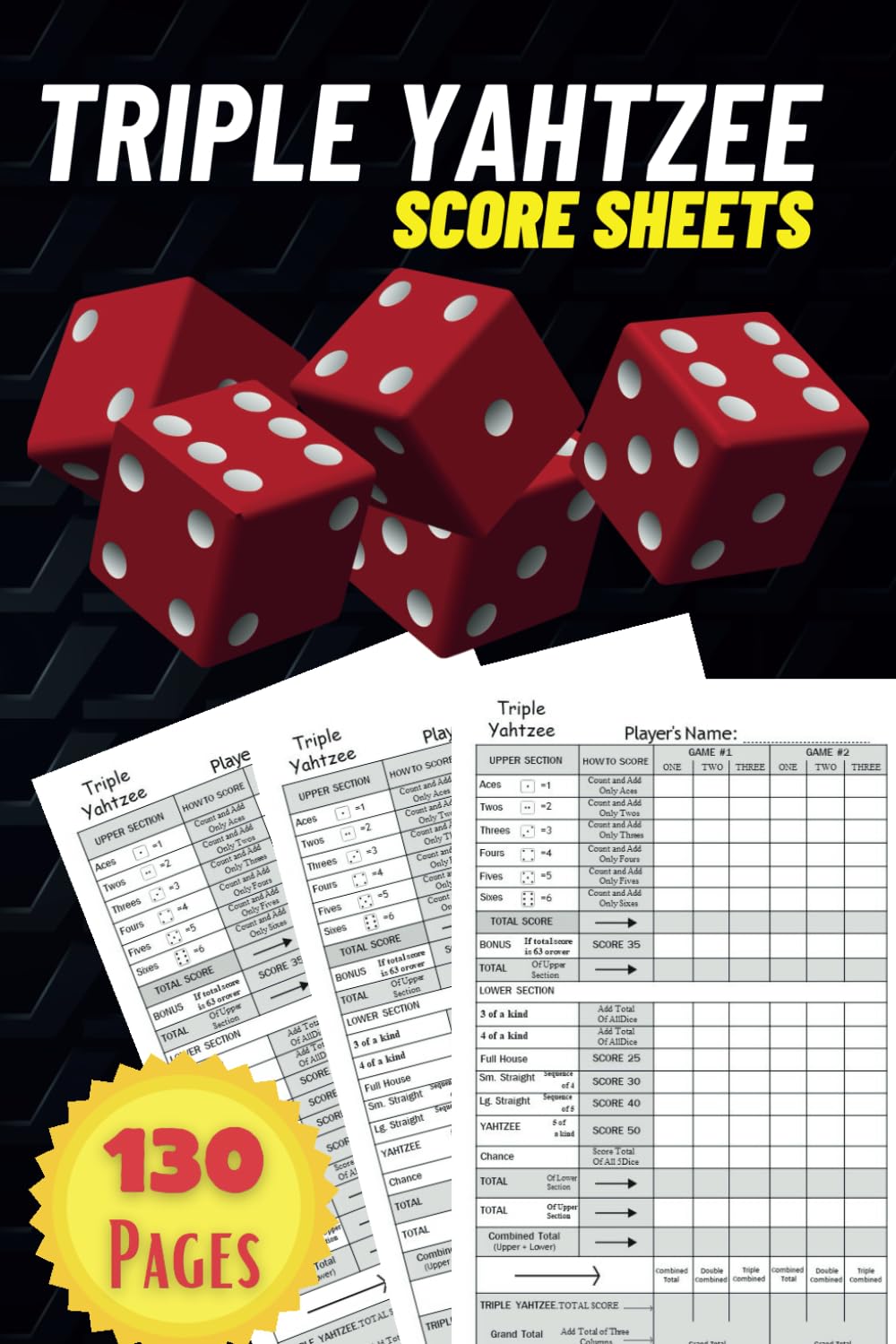 capítulo por capítulo baixar Triple Yahtzee Score Sheets: Score Pads for Scorekeeping, 130 Yahtzee score sheets large Print With Size 6 x 9 Inches