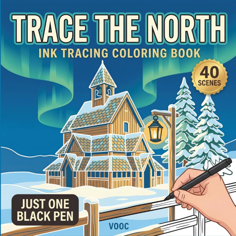 capítulo por capítulo baixar Trace The North: Ink Tracing Coloring Book for Adults with 40 Nordic Winter Scenes - Snow Cabins, Northern Lights, Pine Forests (Trace Along - The Waiting Line)