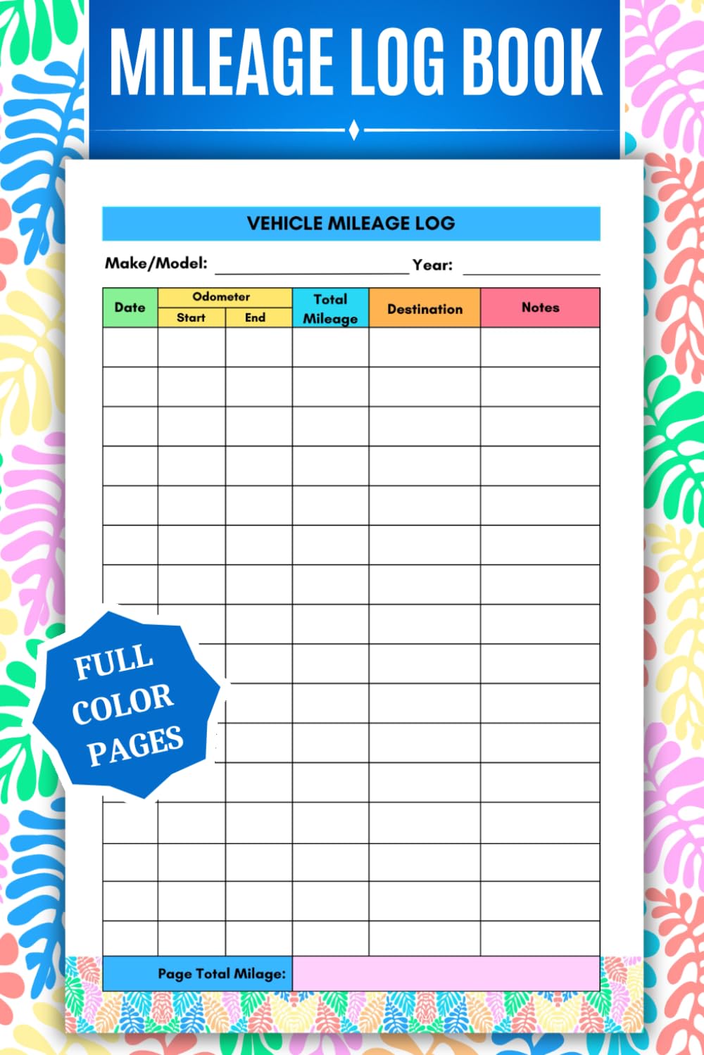 Auto Mileage Log Book: COLOR Car & Vehicle Miles Tracker | Odometer, Fuel & Tax Record for Small Business & Personal Expenses (Vehicle Records Made Simple) baixar o livro de graça