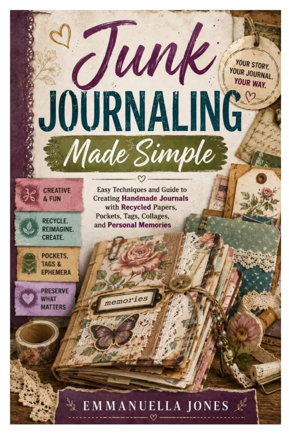 ler totalmente Junk Journaling Made Simple: Easy Techniques and Guide to Creating Handmade Journals with Recycled Papers, Pockets, Tags, Collages, and Personal Memories