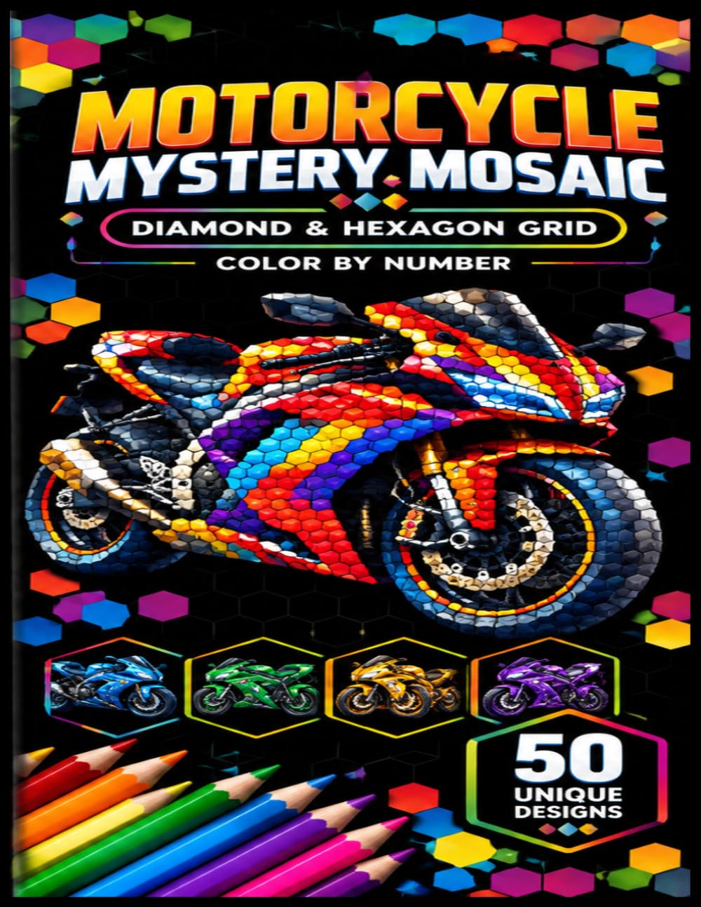 Motorcycle Mystery Mosaic: Diamond & Hexagon Grid Color by Number for Adults and Teens baixar livro de graça