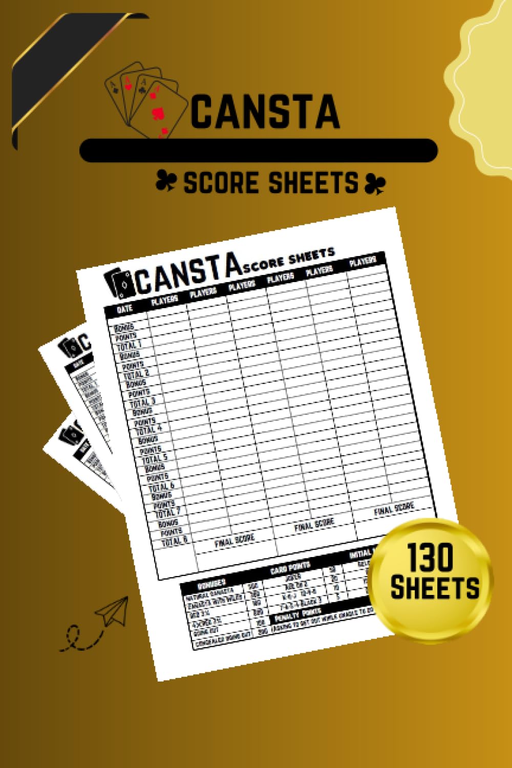 ler totalmente American Canasta Score Sheets: 130 Oversized American Canasta Score Sheets with Points Guide, Score Cards Game, Canasta Score Pads with Size 6 x 9 inches
