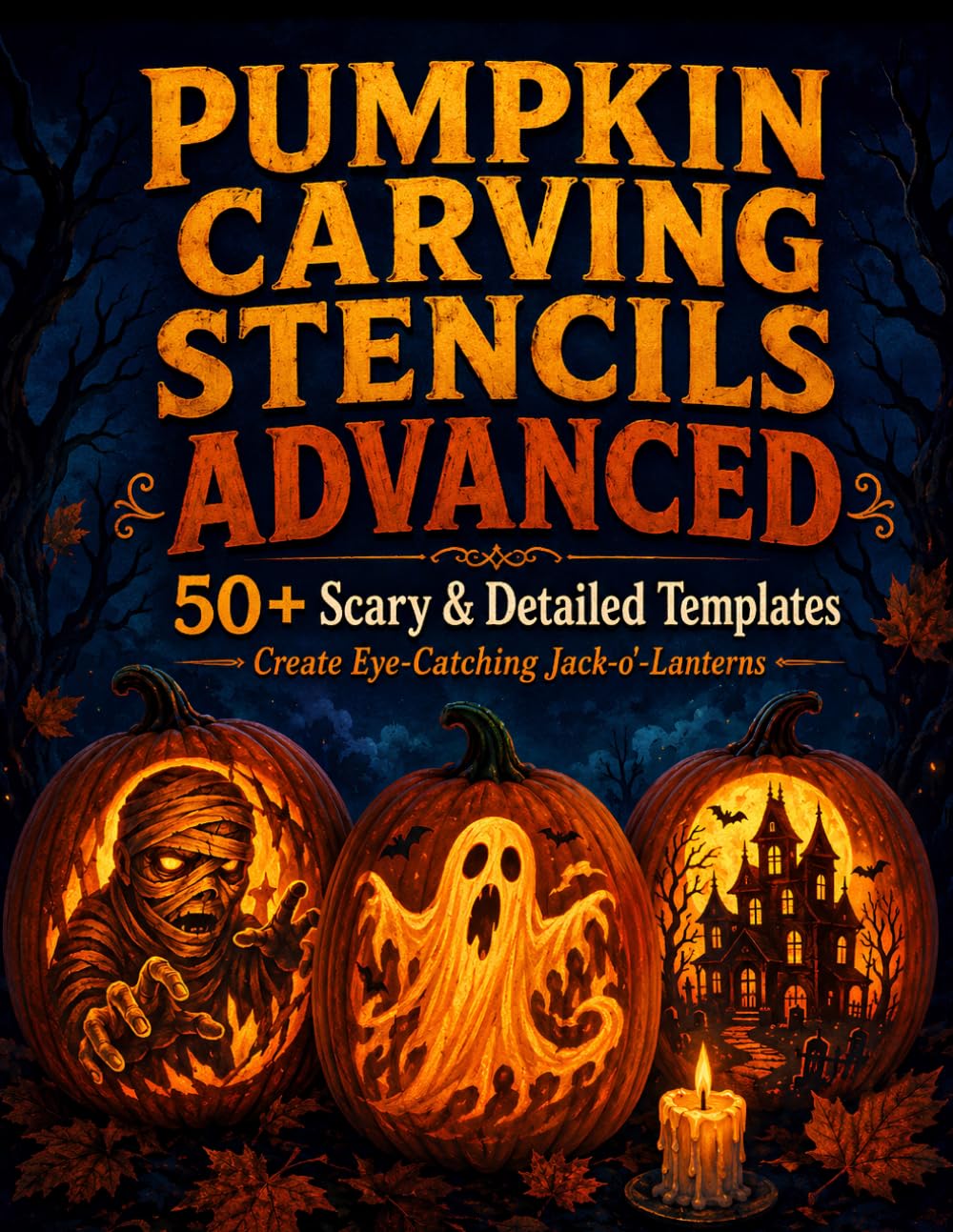 Pumpkin Carving Stencils: Advanced Halloween Patterns for Adults, Teens, and Craft Lovers | 50+ Templates for Jack-o'-Lanterns and Party Decorations baixar o livro de graça