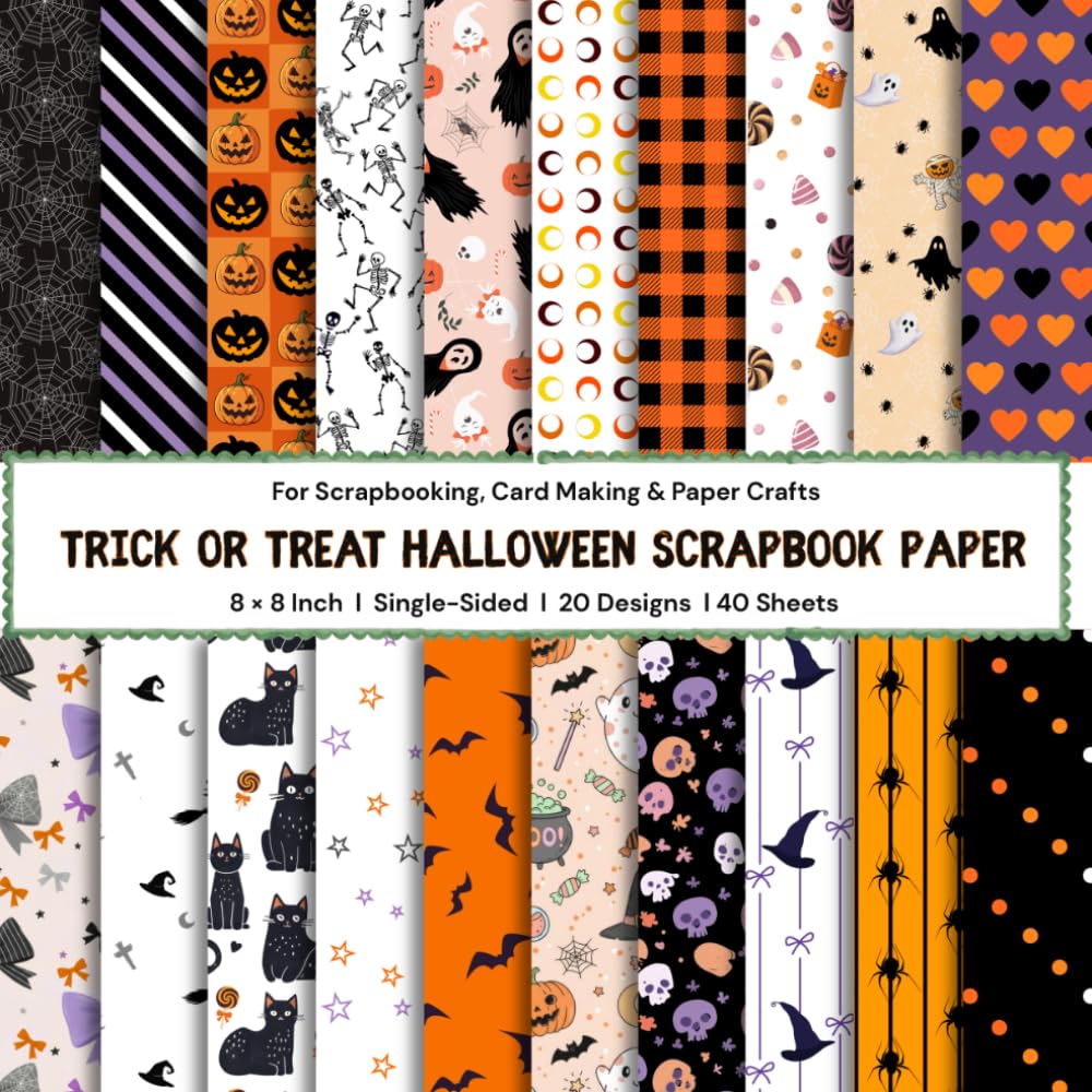 capítulo por capítulo baixar Trick or Treat Halloween Scrapbook Paper 8 x 8 – Pumpkins, Cats, Bats & Spooky Designs, 20 Designs, 40 Sheets: For Scrapbooking, Card Making, Journaling & Paper Crafts