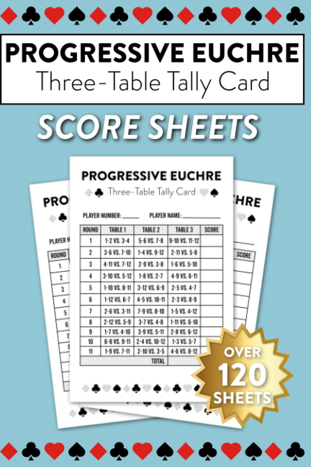 capítulo por capítulo baixar Progressive Euchre Three Table Tally Card Score Sheets: Over 120 Sheets For 3 Table Progressive Euchre Game