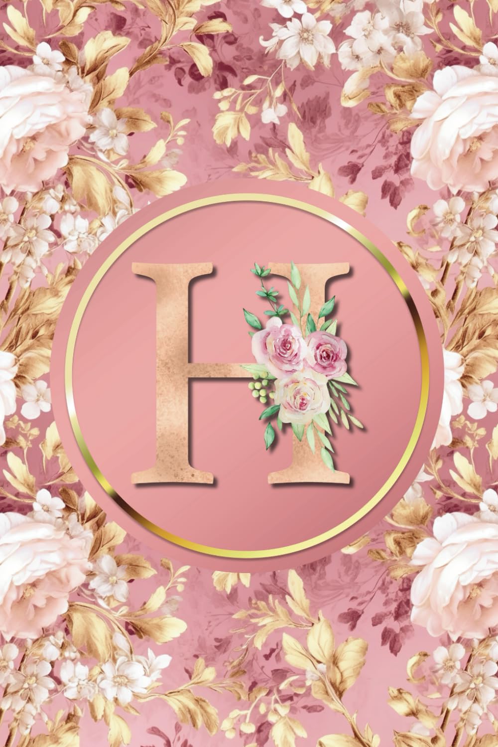ler totalmente Monogram Notebook H: Pink and Gold Vintage Floral Initial Letter H Monogram College Ruled Notebook for Women and Girls - Personalized Name Journal - Monogrammed Gift