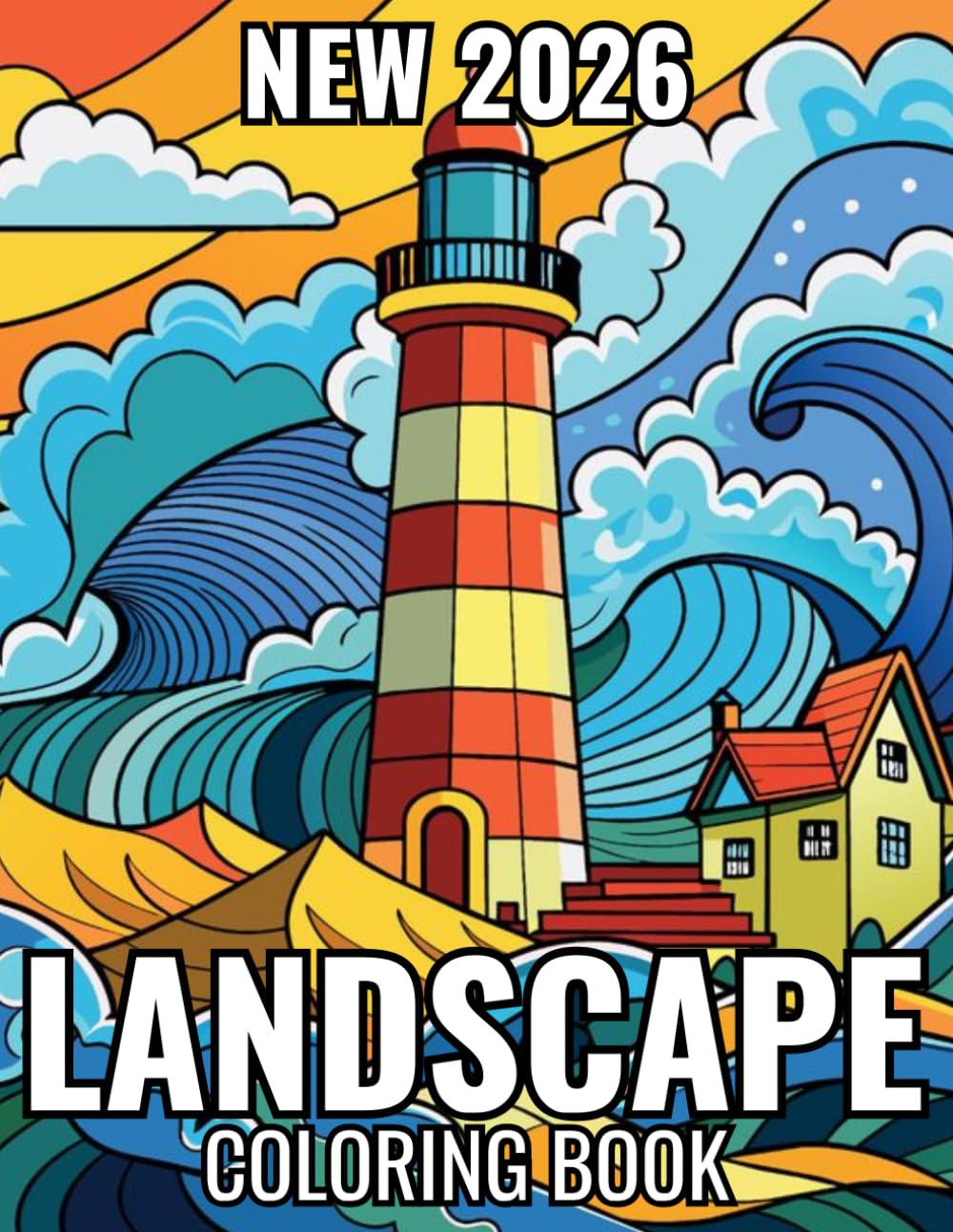 ler totalmente New 2026 Landscape Coloring Book: Large Print Landscape Coloring Book For Adults And Seniors Featuring Flowers, Birds, Animals, Nature And More