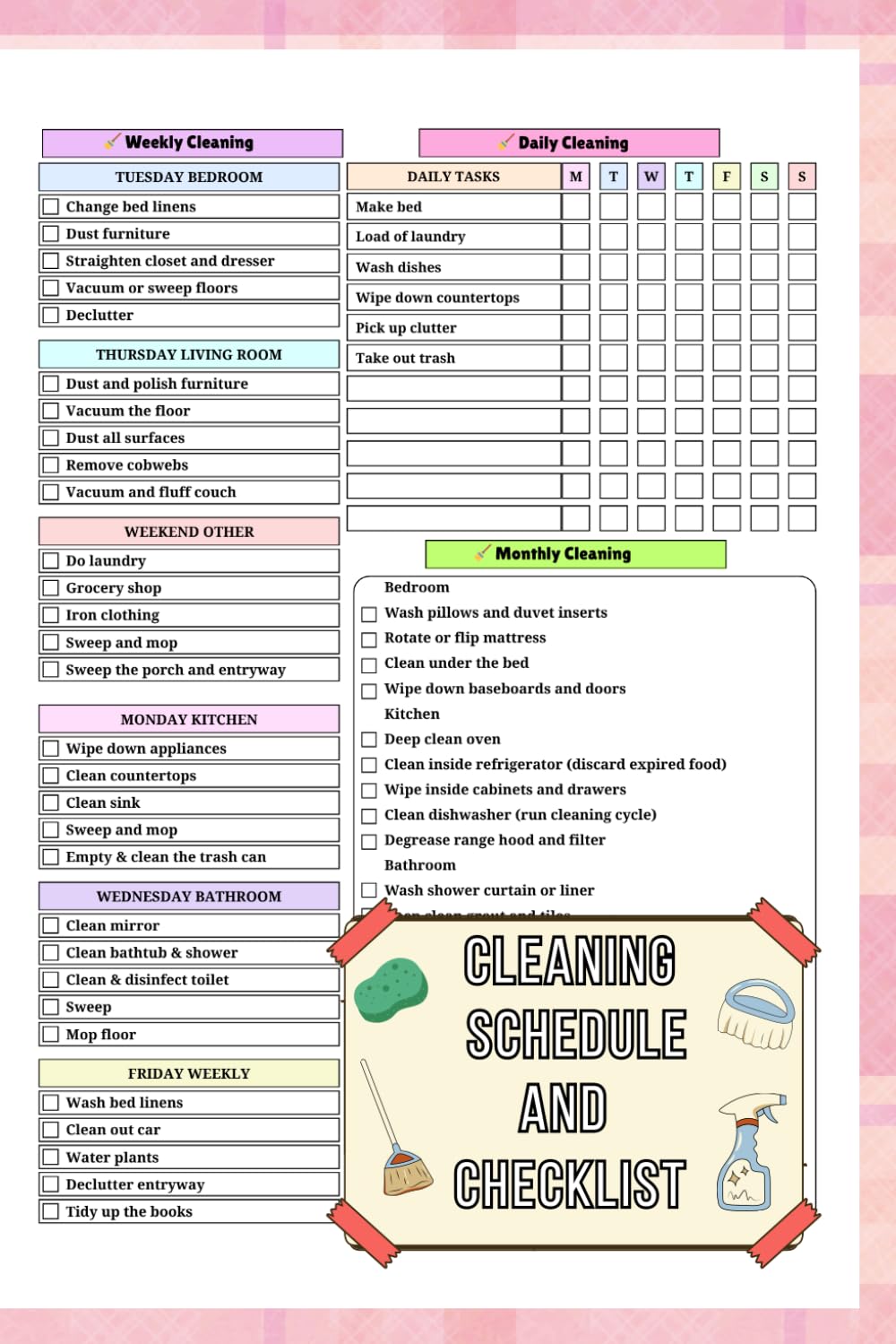 ler totalmente Cleaning Schedule and Checklist: Daily, Weekly & Monthly House Cleaning Planner, Keep Your Home Clean, Organized, and Clutter-Free Every Day