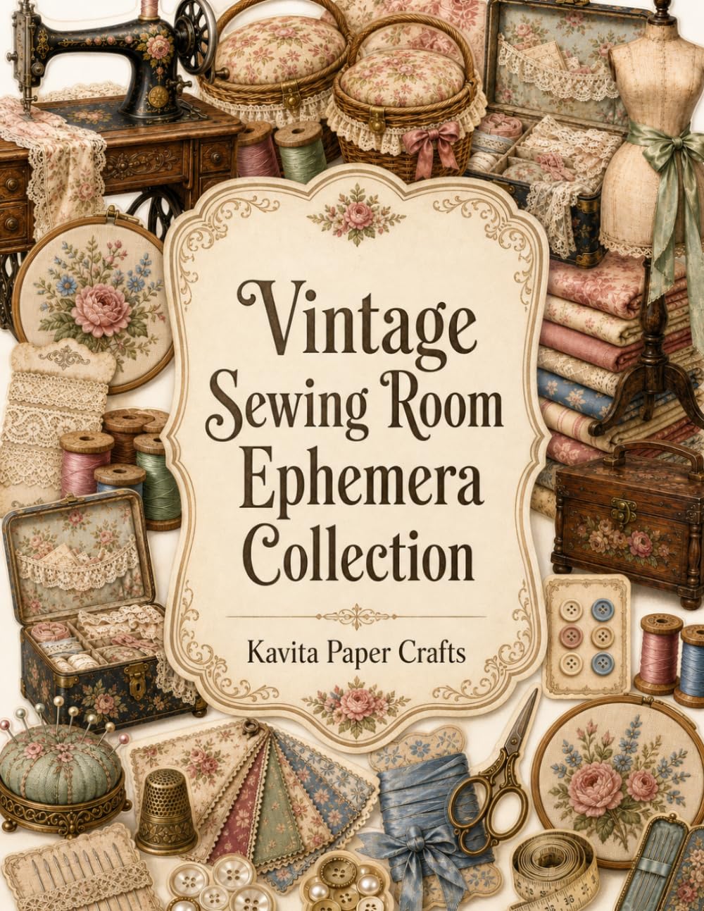 Vintage Sewing Room Ephemera Collection: Sewing Machines, Fabrics, Lace, Thread, Buttons and Needlework Treasures for Scrapbooking, Collage and Paper Crafts baixar o livro de graça