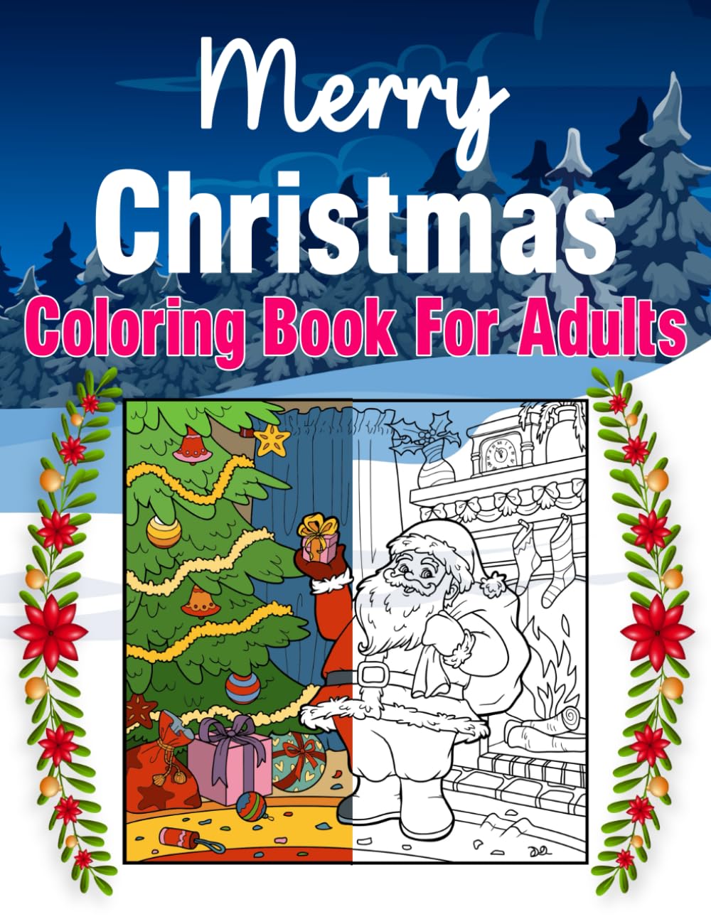 ler totalmente Merry Christmas Coloring Book For Adults: 50 Coloring Pages with Mindful Holiday Designs for Men & Women I Stress and Anxiety Relief