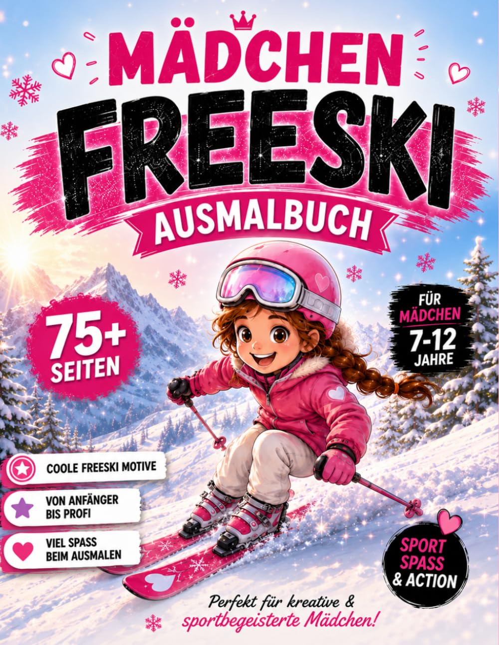 ler totalmente Mädchen Skifahren Malbuch: Freeski-Abenteuer zum Ausmalen: ber 75 Ausmalbilder, Rätsel & Winterspaß | Für Mädchen von 7–12 Jahren (German Edition)