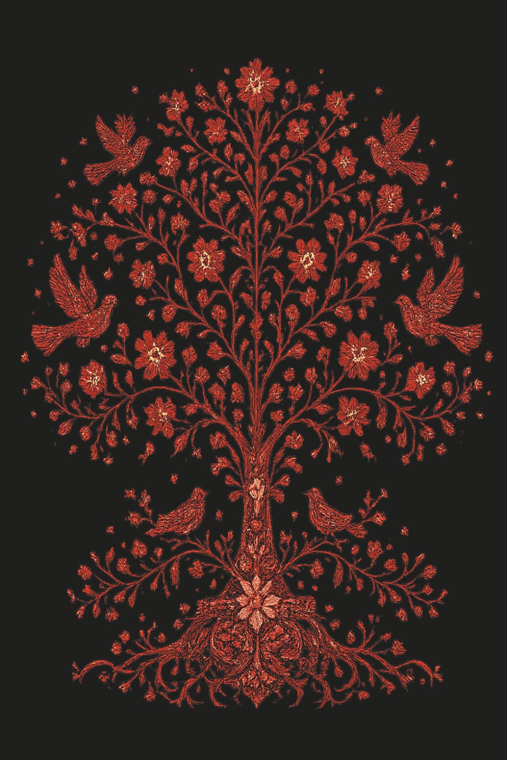 ler totalmente Red Tree of Life Notebook: Traditional Embroidered Style Botanical Journal | Symmetrical Birds and Floral Motif Blank Lined Diary | 100 Pages, 6x9 Inches