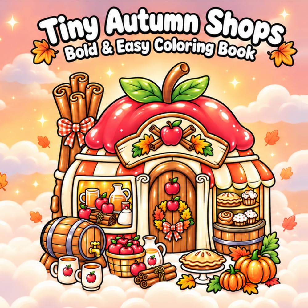 Tiny Autumn Shops Bold & Easy Coloring Book: Cozy Fall Storefronts, Harvest Treats & Charming Seasonal Scenes for Relaxing Coloring baixar o livro de graça