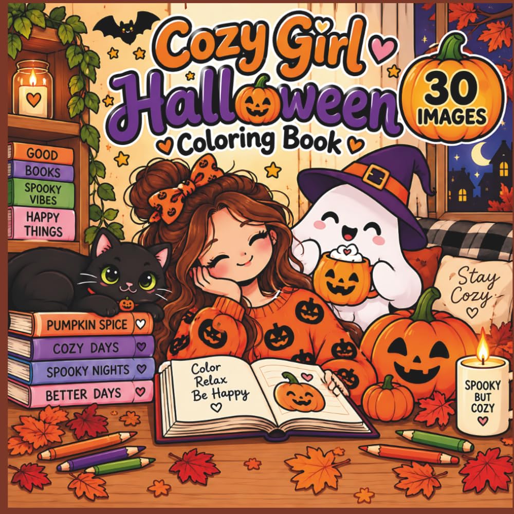Cozy Girl Halloween Coloring Book: Cute & Spooky Coloring Pages for Adults & Teens with Cozy Girls, Friendly Ghosts, Black Cats, Pumpkins, Autumn Magic & More baixar o livro de graça