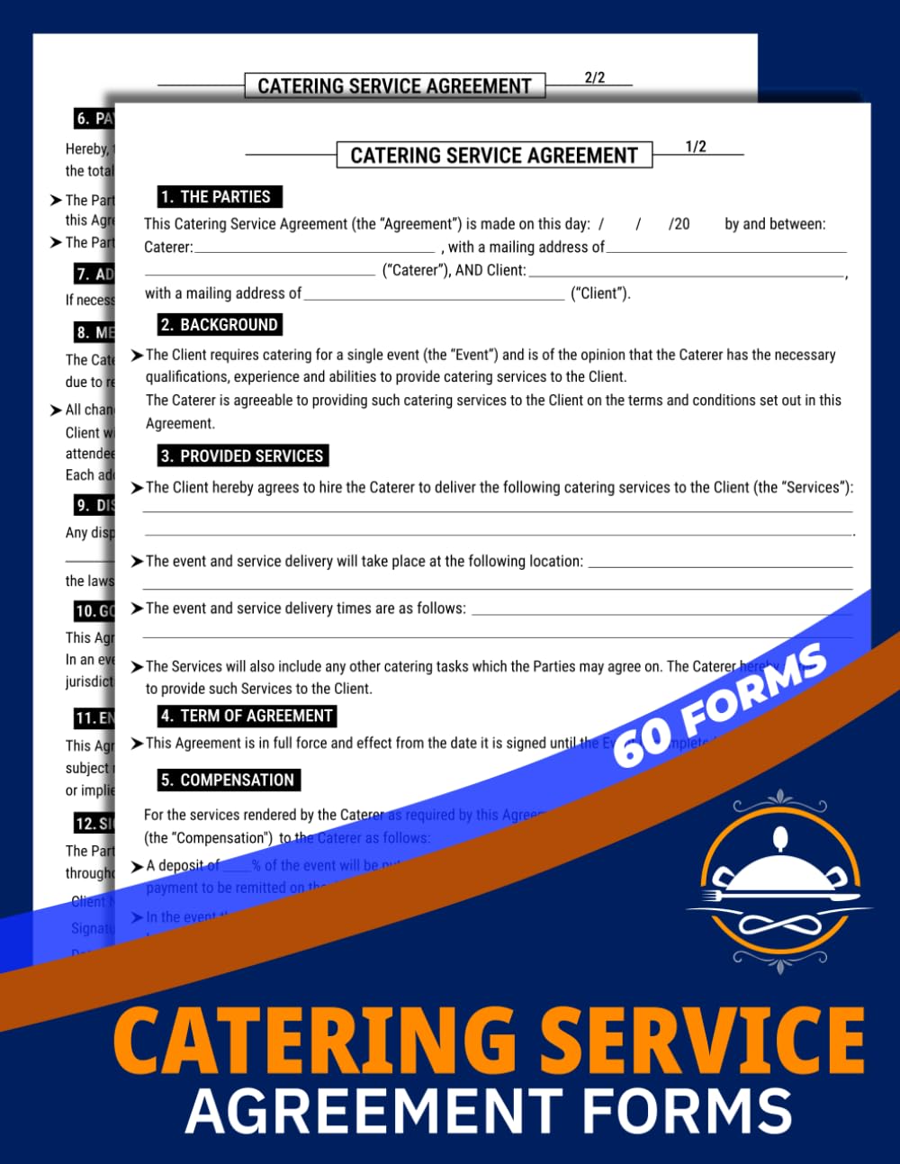 Catering Service Agreement Forms: Food Service Provider Contract Logbook Between Caterer and Client | 60 Forms, 120 Two-Sided Pages baixar livro de graça