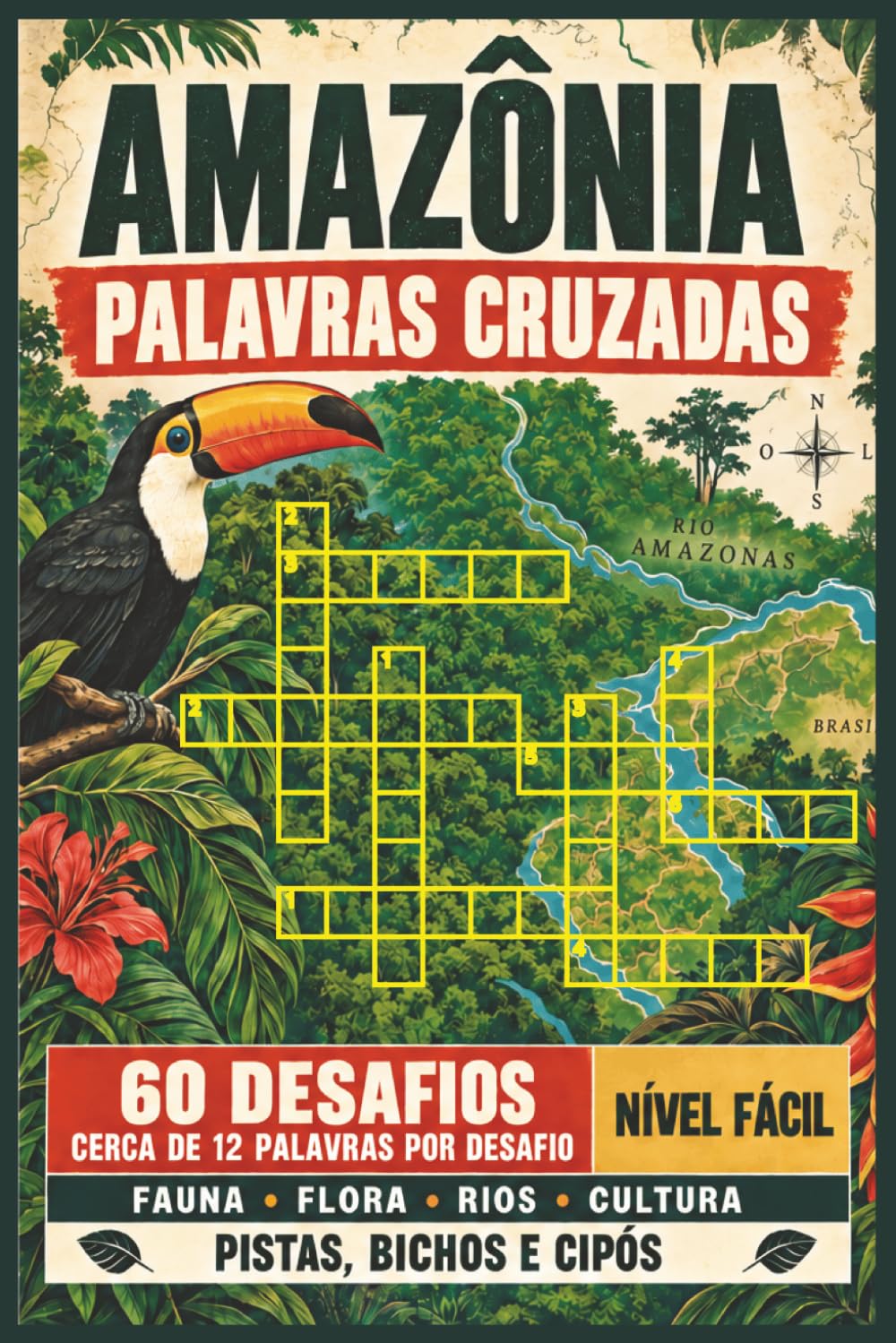 ler totalmente Livro de Palavras Cruzadas da Amazônia: Palavras cruzadas com pistas claras, fácil leitura, sobre animais, plantas, rios e mais. 6x9 pol., 120... e relaxar na selva. (Portuguese Edition)
