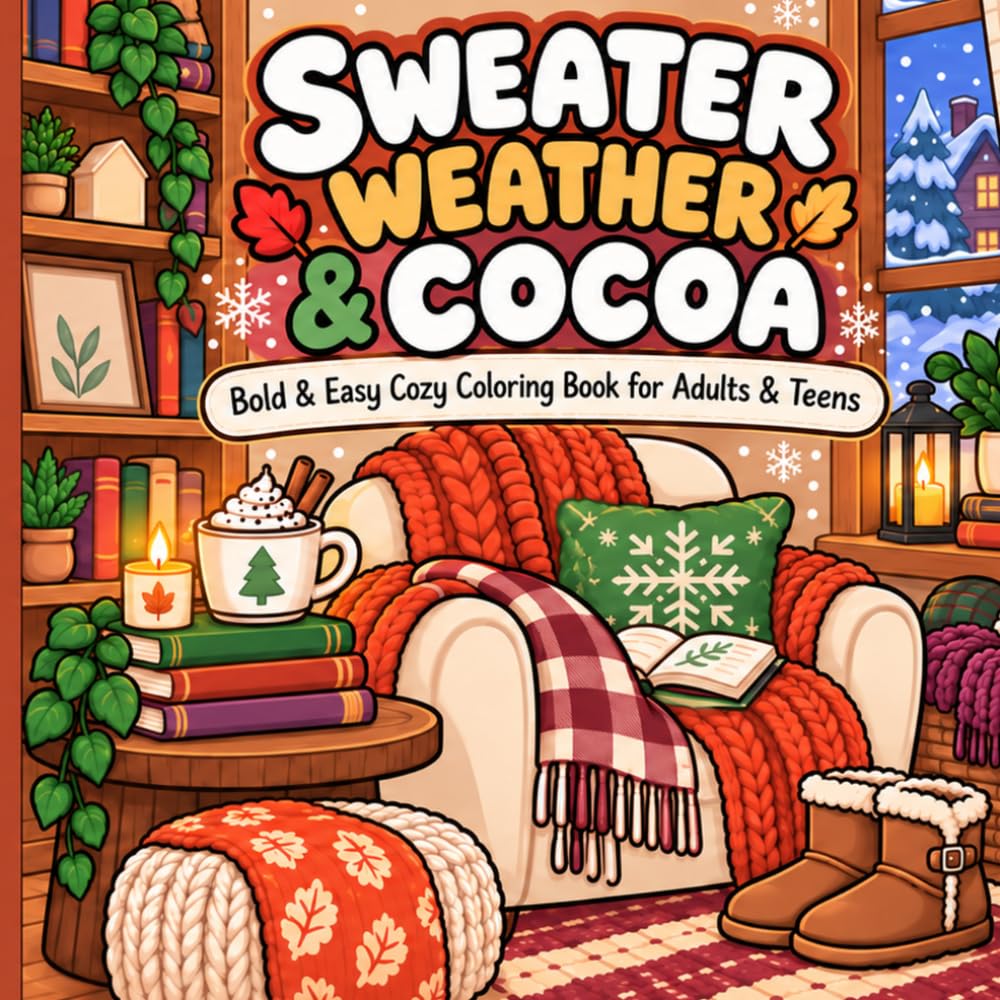 Sweater Weather & Cocoa: Bold & Easy Cozy Coloring Book for Adults & Teens baixar o livro de graça