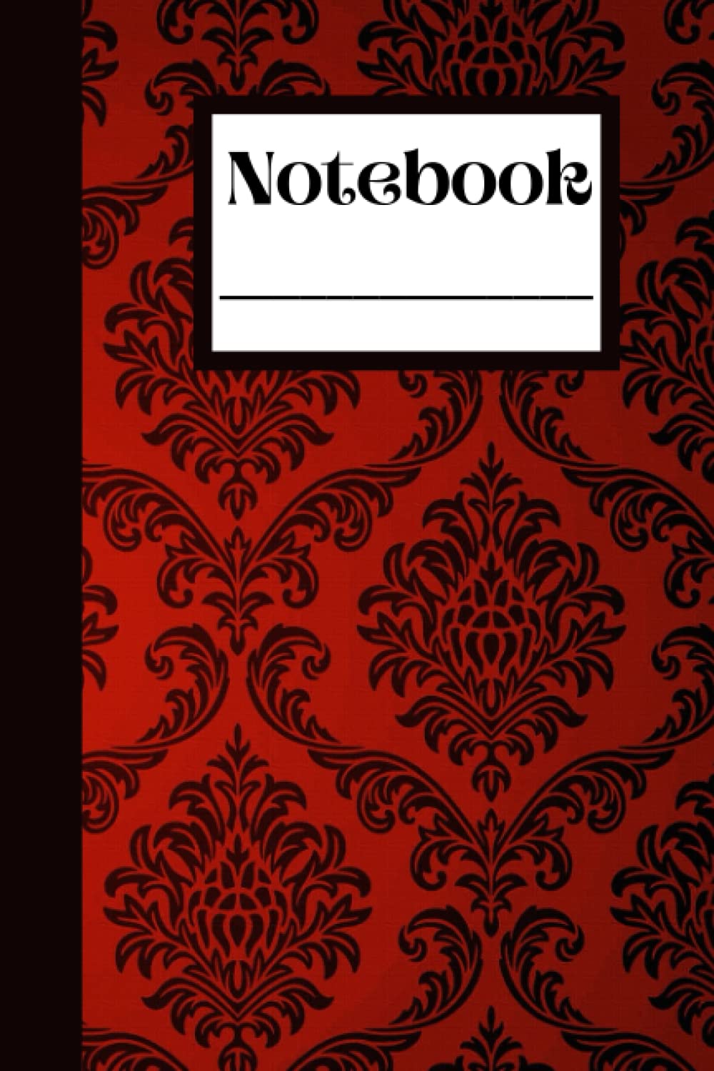 Notebook: 6"x9" Red and Black Damask