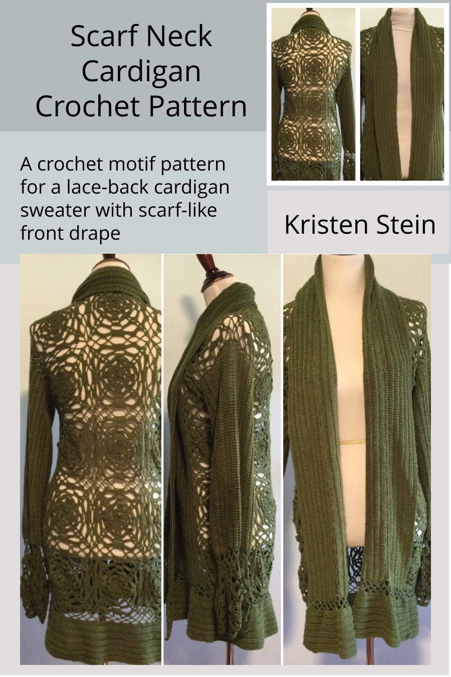 ler totalmente Scarf Neck Cardigan Crochet Pattern: A crochet motif pattern for a lace-back cardigan sweater with scarf-like front drape. (English Edition)