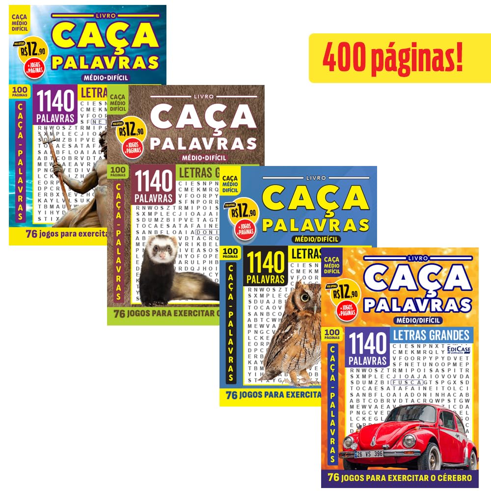 Kit 4 Livros Caça-Palavras ed.01 - Médio/Difícil - 100,101,105 e 106: 400 páginas e 304 jogos para exercitar o cérebro baixar o livro de graça