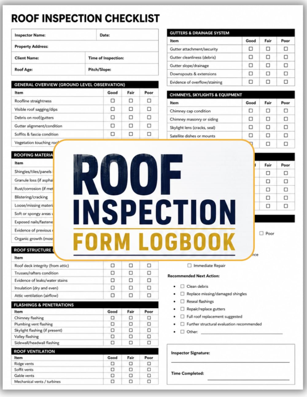 Roof Inspection Form Logbook: Professional Roofing Checklist & Maintenance Record Book for Contractors, Home Inspectors & Property Managers. baixar livro de graça
