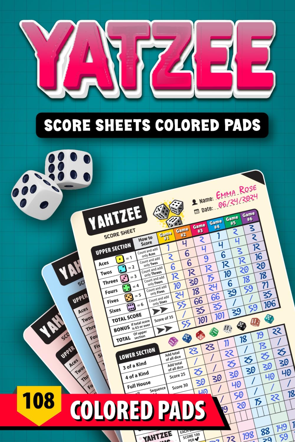 Yatzee Score Sheets Colored Pads: Coloured Yatzy Scorecards, Double Sided Non Perforated (Cool Dice Game Gift Idea) baixar livro de graça