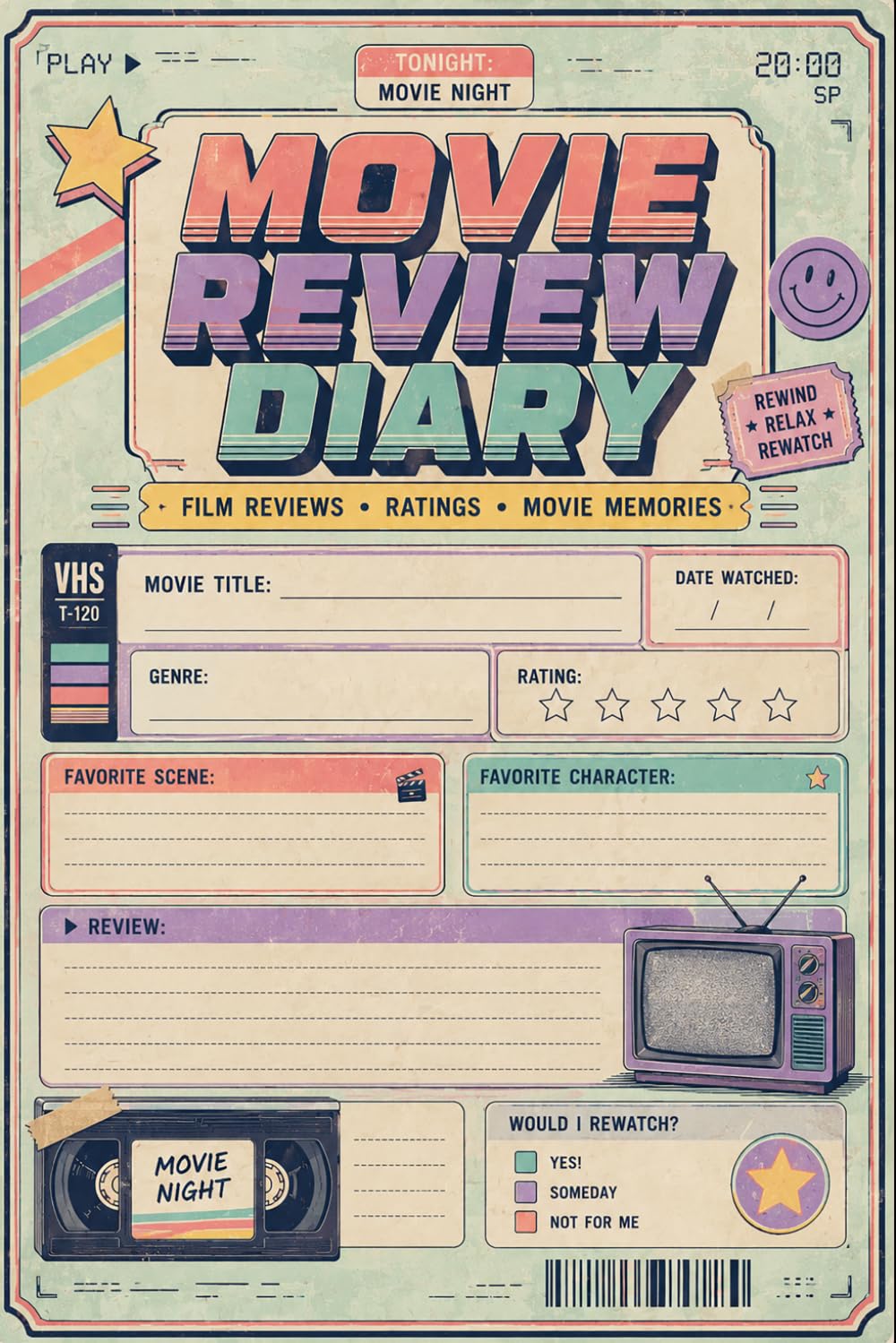 Movie Review Diary: Personal Film Record for Daily Viewing, Ratings, Genre Tracking, Story Impressions, Character Thoughts, and Memorable Movie Moments baixar o livro de graça