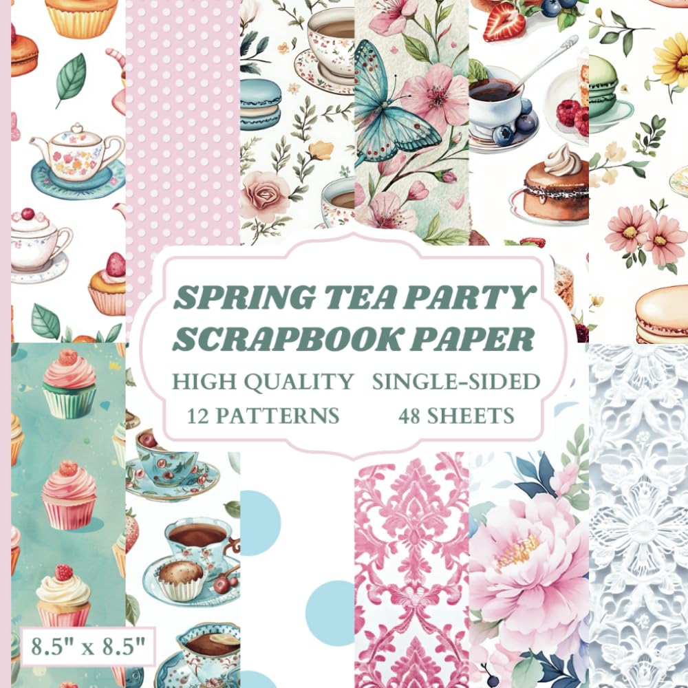 ler totalmente Spring Tea Party Scrapbook Paper: 12 Colorful Floral and Teacup Designs - 48 Single Sided Sheets - High Quality Craft Paper Pad for Artists to Use in Collages, Junk Journals and Art Projects