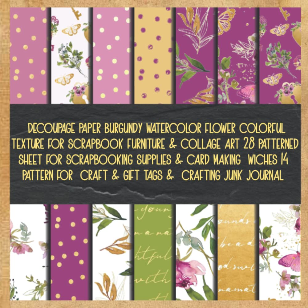 ler totalmente decoupage paper burgundy watercolor flower colorful texture for scrapbook furniture & collage art 28 patterned sheet for scrapbooking supplies & card... craft & gift tags & crafting junk journal