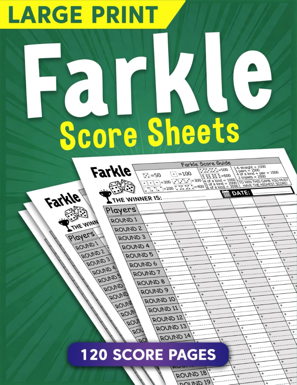 ler totalmente Large Print Farkle Score Sheets: 120 Score Pads for Scorekeeping | Clear Design in 8.5x11 Inch Format.