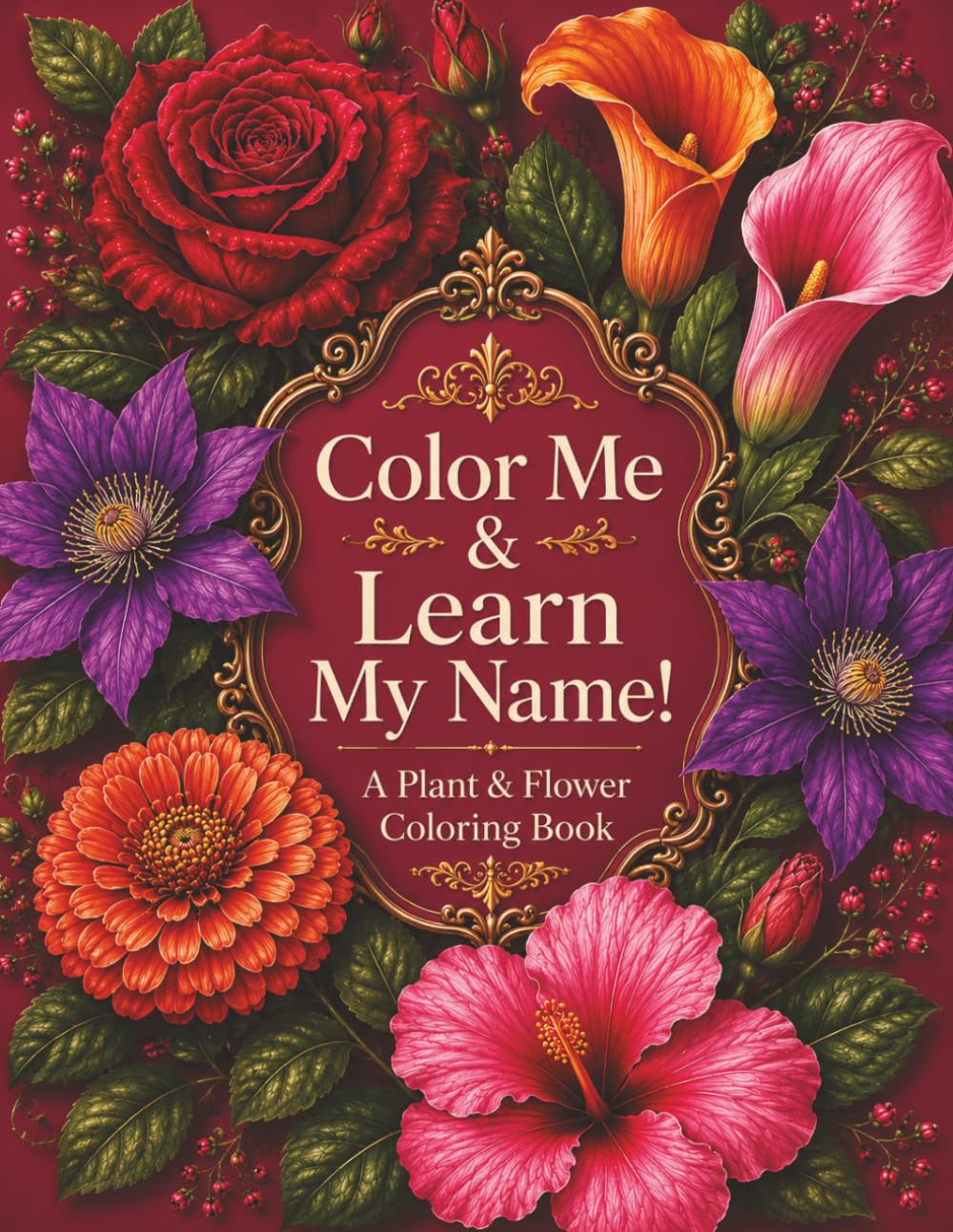 Color Me & Learn My Name! A Plant & Flower Coloring Book: Single-Sided Flower Vase Coloring Book — Simple Relaxing Pages 50 Plants with Names and Fun Personality Phrases