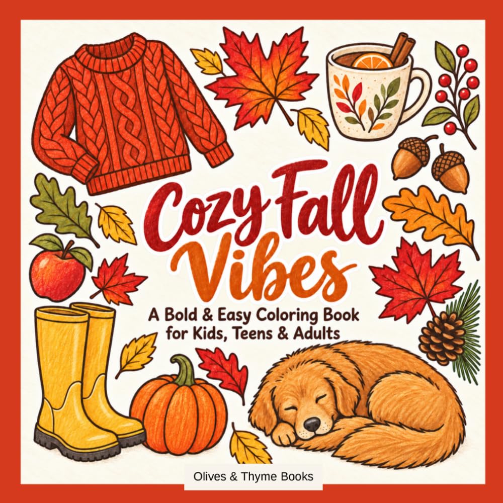 ler totalmente Cozy Fall Vibes: Bold and Easy Coloring Book about Autumn, Cool Weather, Seasonal Scenes and more | For Kids Ages 8-12, Teens and Adults | 40 Unique Illustrations | 8.5 x 8.5 inches (Autumn Fun)