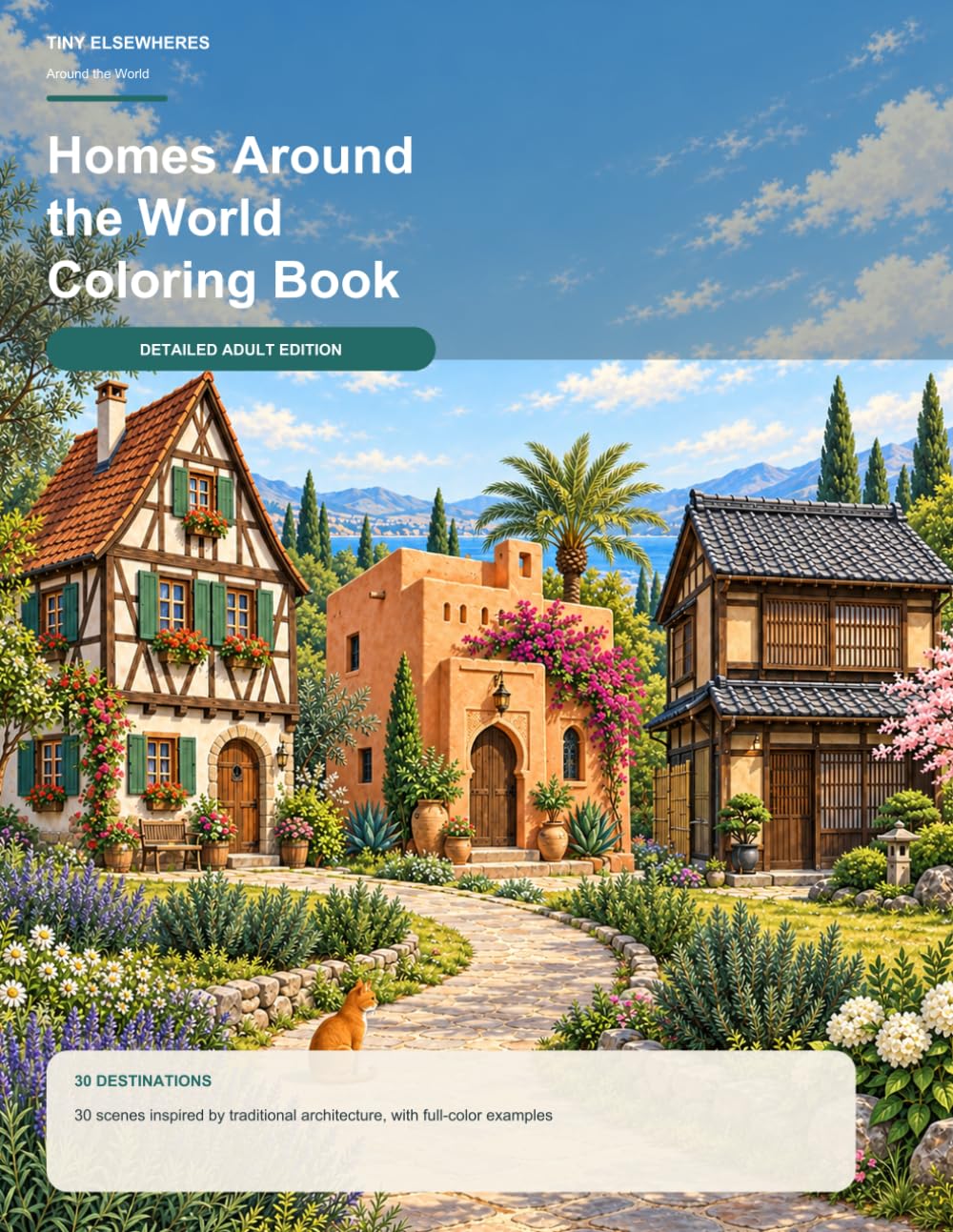 Homes Around the World Coloring Book - DETAILED ADULT EDITION: 30 scenes inspired by traditional architecture, with full-color examples (Autour du monde) baixar livro de graça