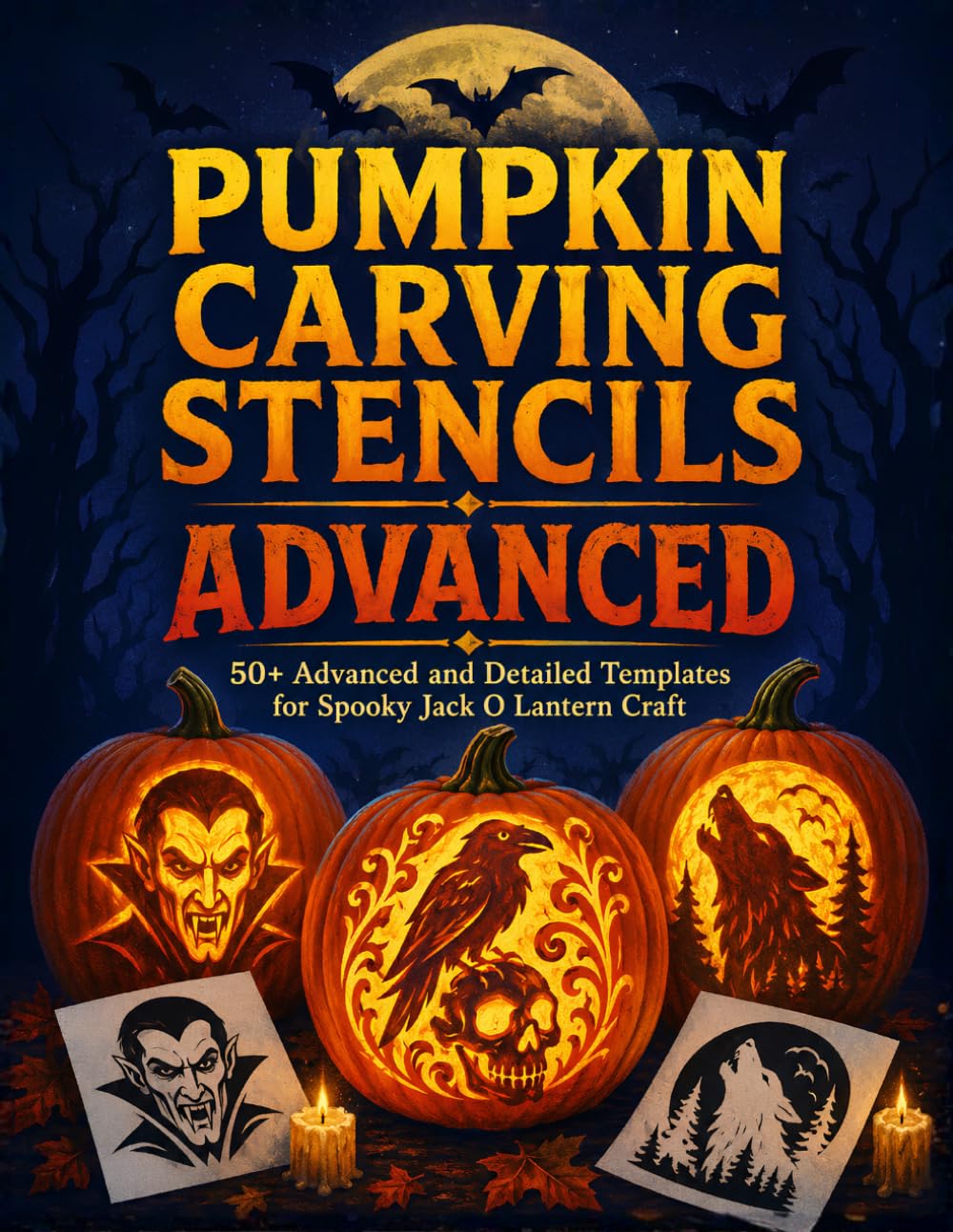 Pumpkin Carving Stencils for Advanced: 50+ Templates for Spooky and Scary Jack-o’-Lantern Displays, DIY Crafts, Halloween Party Decorations baixar o livro de graça